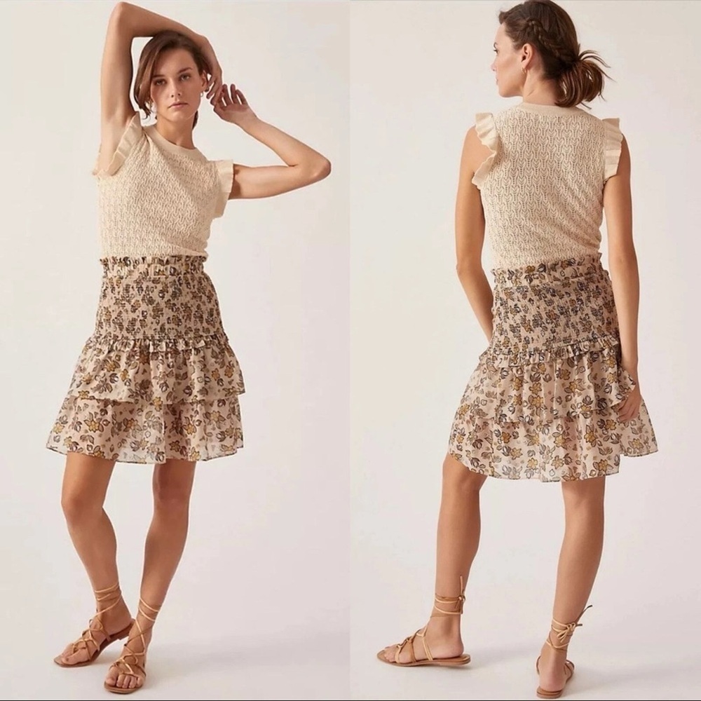 Anthropologie Beige and Tan Floral Mini Dress two-fer dress